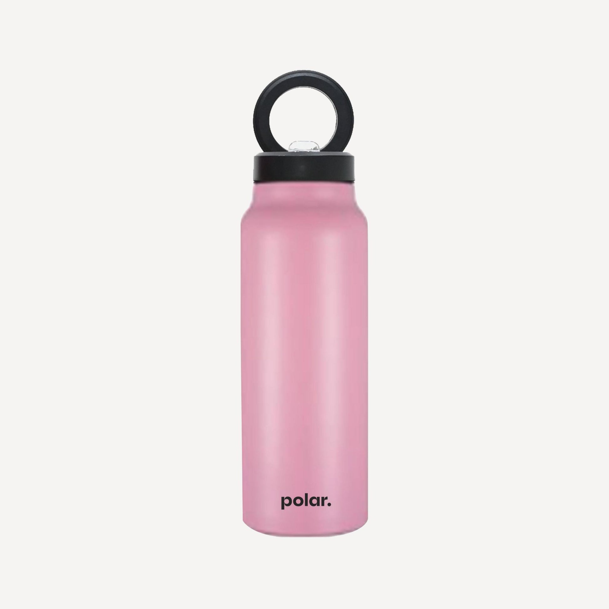 Pink insulated magnetic water bottle with built-in phone holder for everyday hands-free use