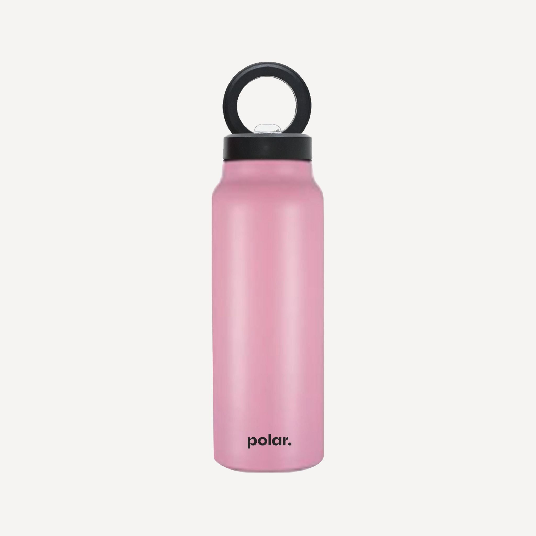 Pink insulated magnetic water bottle with built-in phone holder for everyday hands-free use