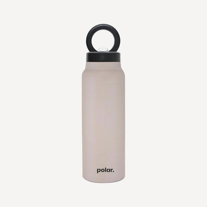Sand magnetic water bottle with phone mount used as a hands-free stand for viewing content and everyday use